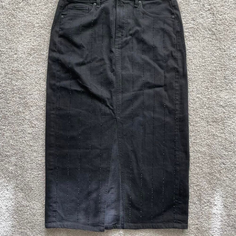 LOFT Petite Sparkle Pinstripe Denim Midi Skirt